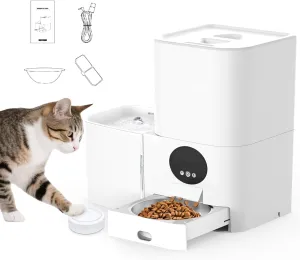 2-in-1 Automatic Cat Feeder & Automatic Dog Feeder with Water Fountain, 5G WiFi Smart Cat Food Dispenser - Programmable Pet Feeder, App Control, Voice Recording, 20 Cups/5L Food & 100oz/3L Tank, White
