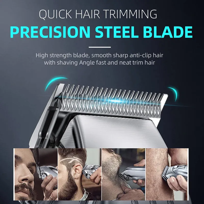 2-in-1 Full Metal Combo Kit Barber Hair Clipper & Beard Trimmer - Professional Rechargeable Electric Haircut Tool for Men