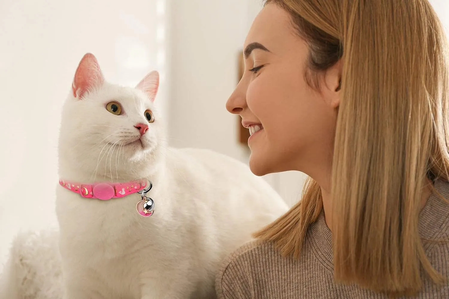 2PCS Breakaway Cat Collars with Bell Moons Stars Cute Kitty Adjustable Safe Kitten Collars with Pendant Glow in The Dark(Purple&Pink)