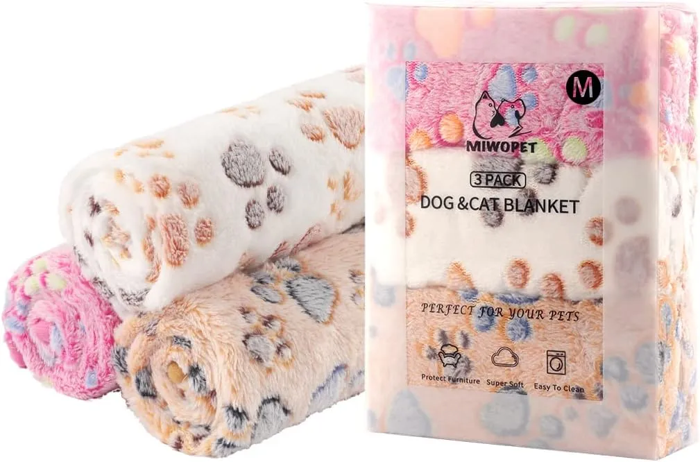 3 Pack Cat and Dog Blanket Soft & Warm Fleece Flannel Sleep Mat, Great Pet Throw for Puppy, Kitten,Cats,Small, Medium & Large Dogs (Medium 30" x 20")