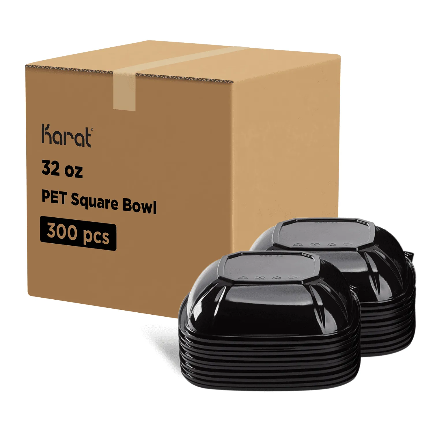 [300 ct] 32 oz Square Disposable Salad Bowl Lids | PET | Black