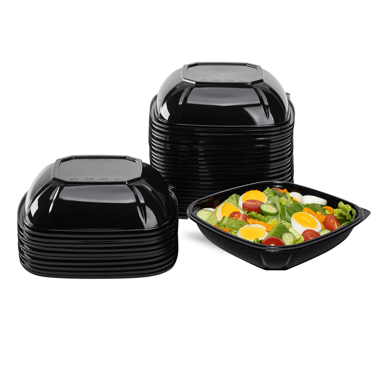 [300 ct] 32 oz Square Disposable Salad Bowl Lids | PET | Black