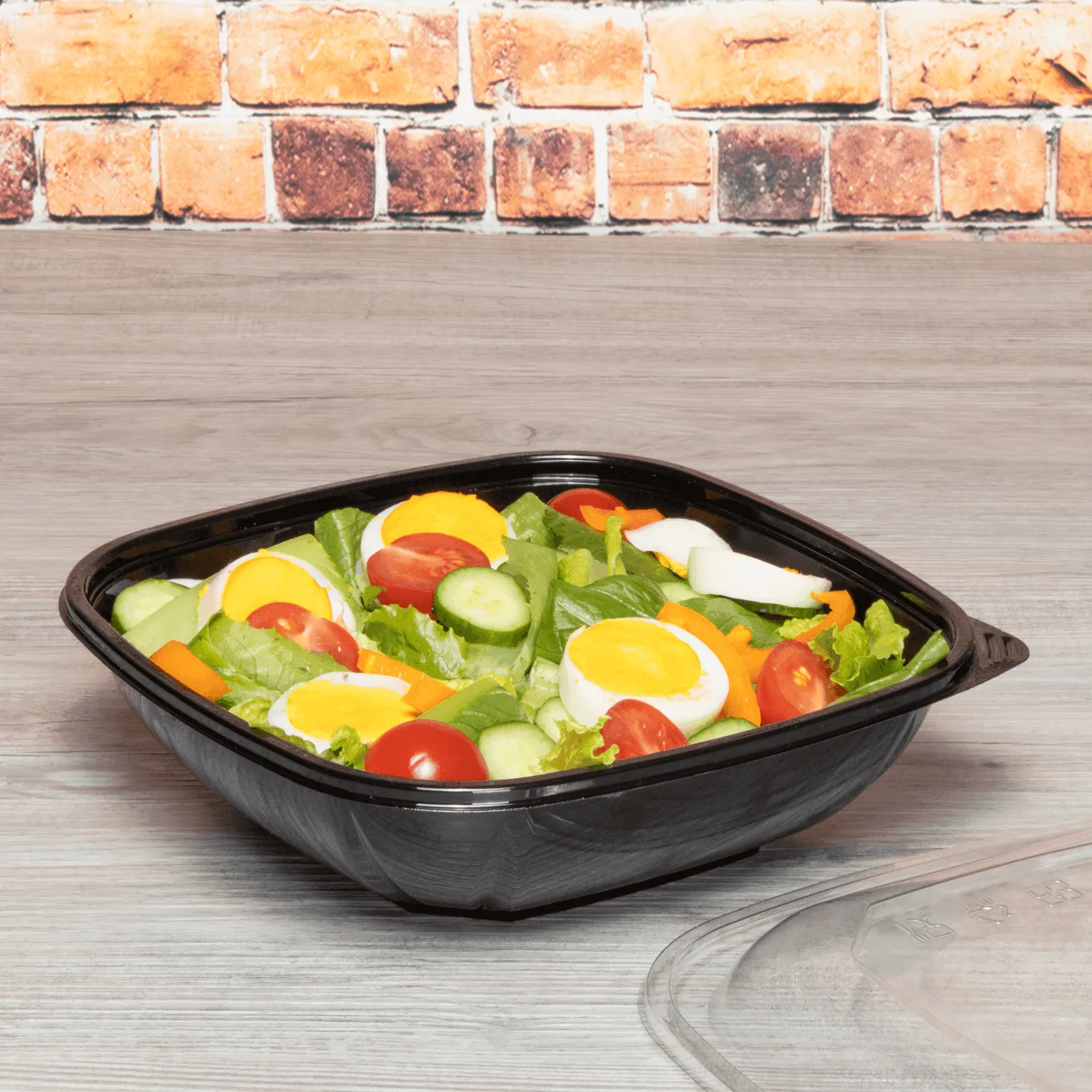 [300 ct] 32 oz Square Disposable Salad Bowl Lids | PET | Black