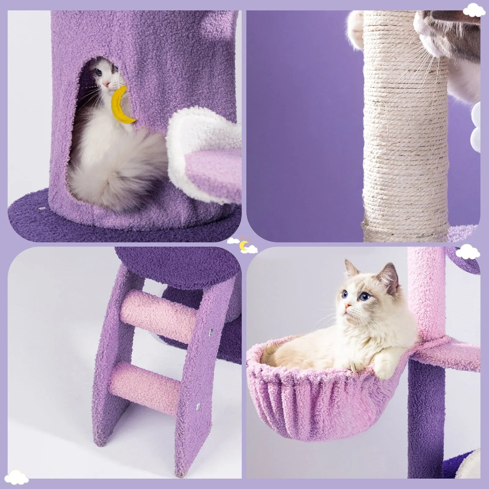 65" Cat Tree with Condo Scratching Post Tower Multi-Level
