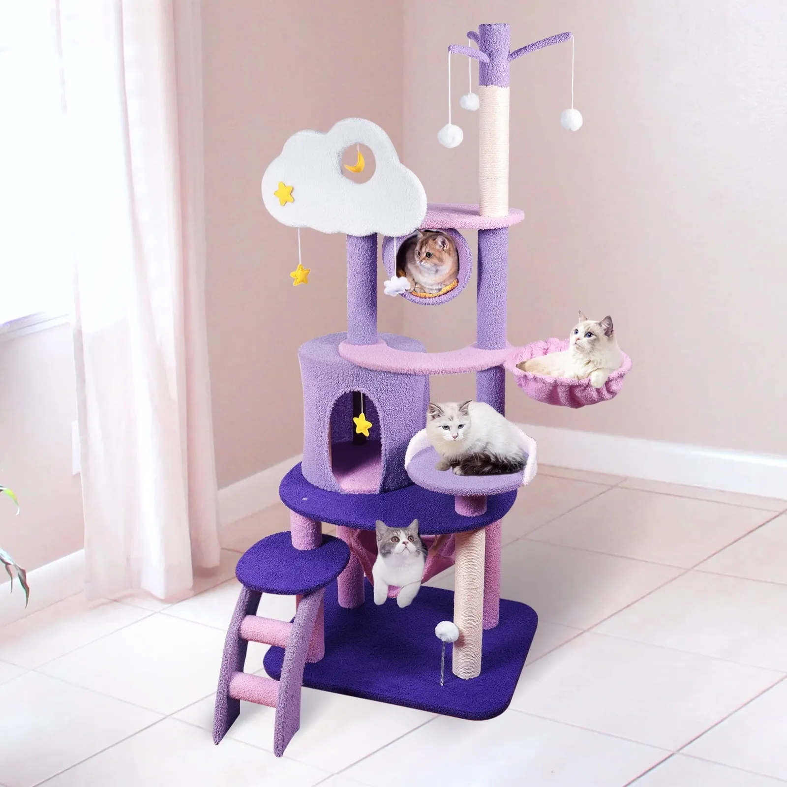 65" Cat Tree with Condo Scratching Post Tower Multi-Level
