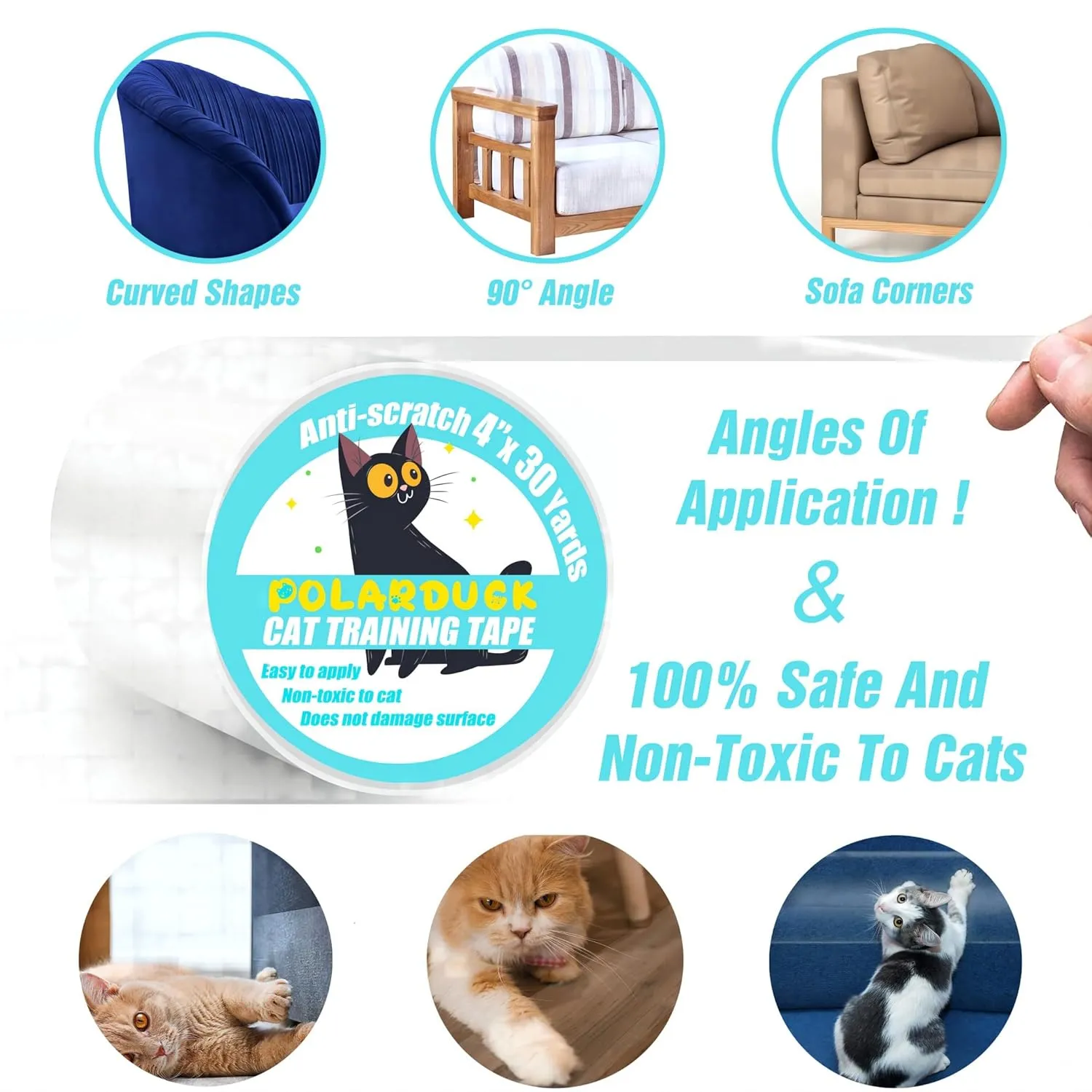 Anti Cat Scratch Tape: 4 inches x 30 Yards Cat Training Tape 100% Transparent Clear Double Sided Cat Scratch Deterrent Tape Furniture Protector for Couch, Carpet, Doors, Pet & Kid Safe