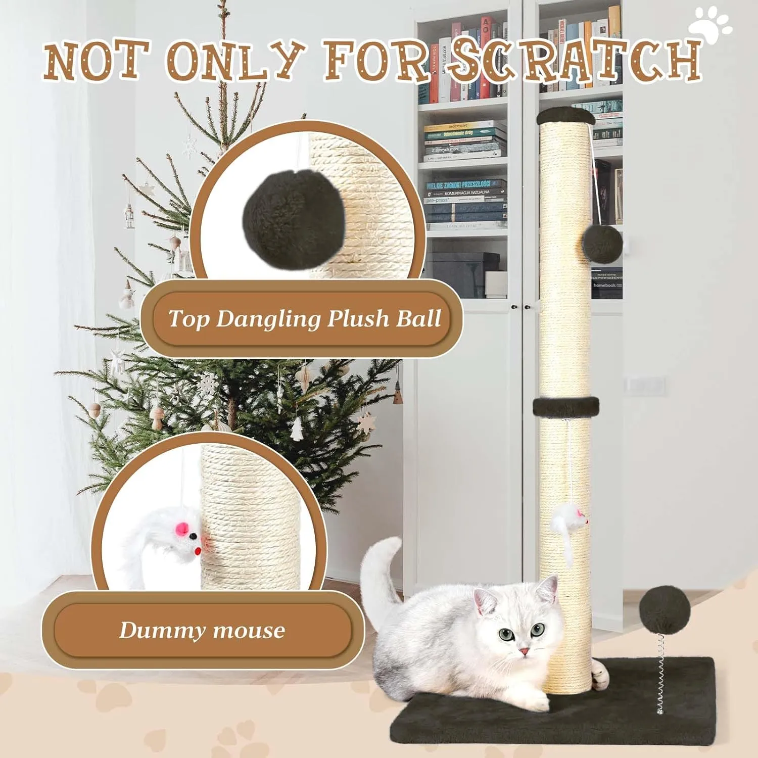 ANWA 32" Tall Cat Scratching Posts for Indoor Cats, 3-in-1 Cat Scratching Post with Plush Toys, Premium Sisal Post for Cats at All Ages with Reinforced Stable Base, Brown