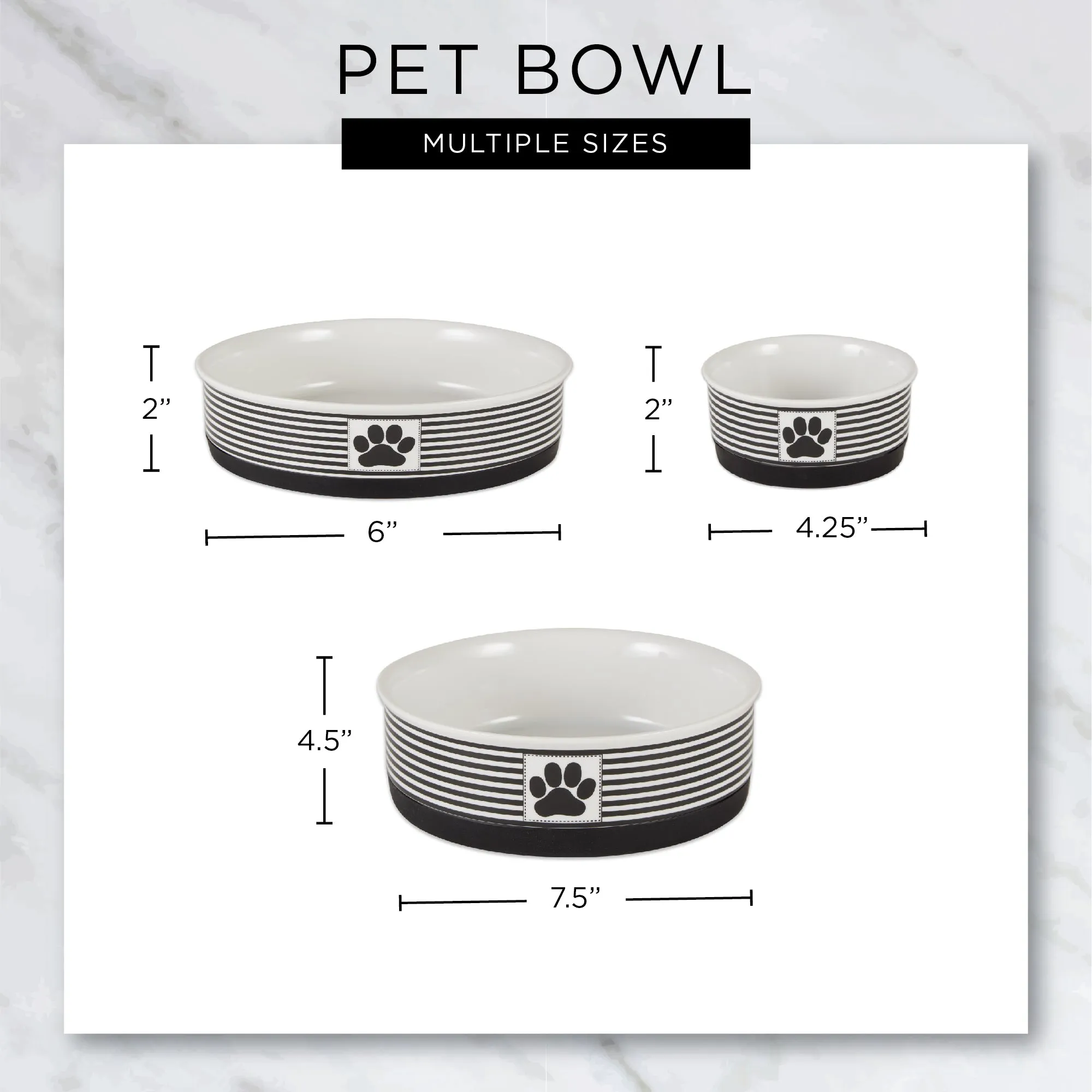 Black/White Dog Show Pet Bowl Set of 2, Medium - 1.5 C. Capacity