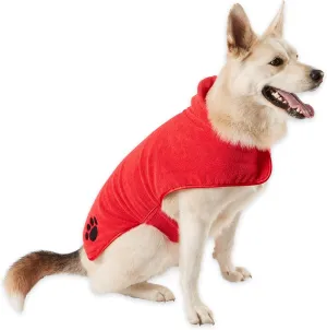 Bone Dry Pet Robe Collection Embroidered Absorbent Microfiber Bath Robe with Adjustable Closure, for Dogs & Cats, Large, Red