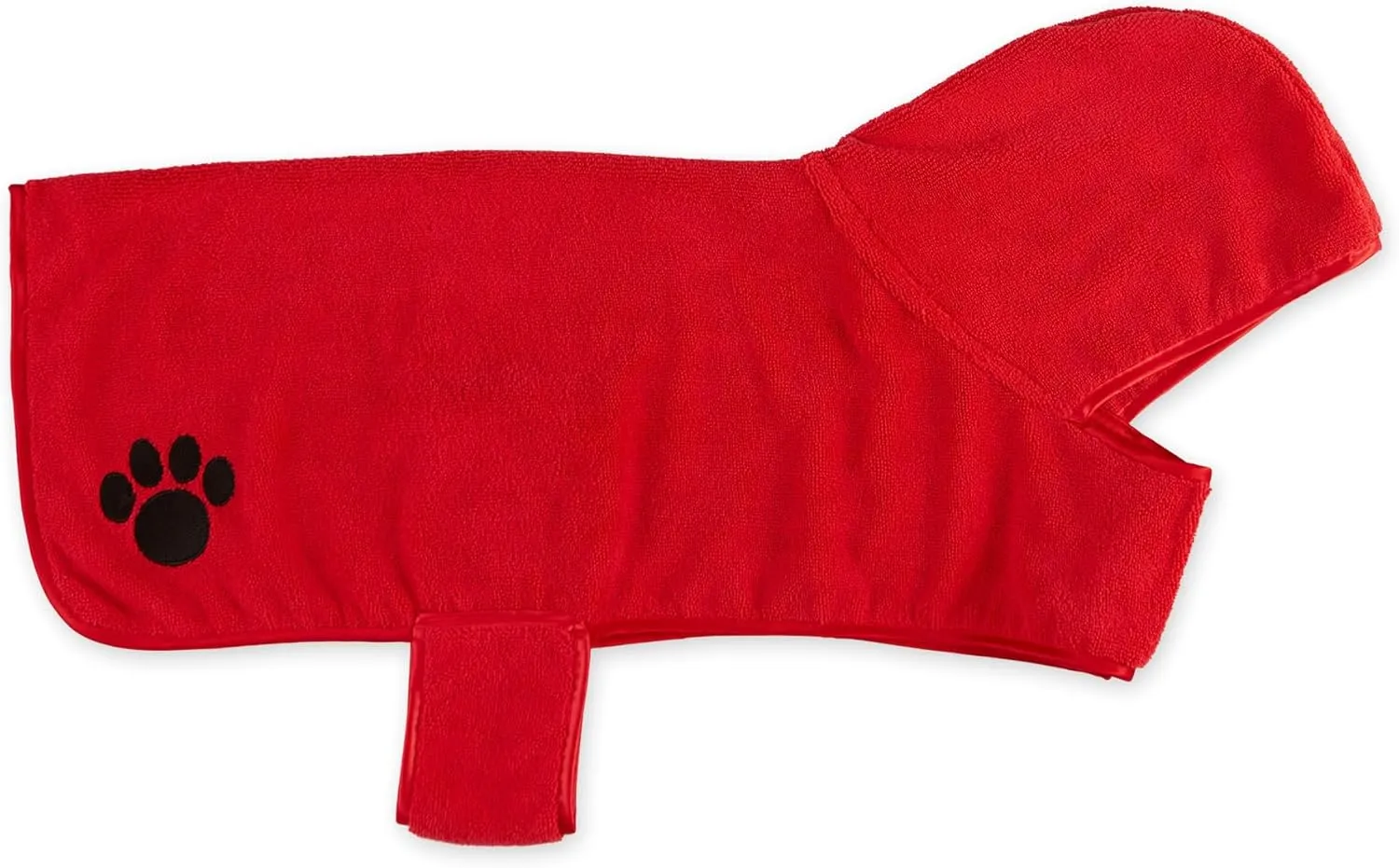 Bone Dry Pet Robe Collection Embroidered Absorbent Microfiber Bath Robe with Adjustable Closure, for Dogs & Cats, Large, Red