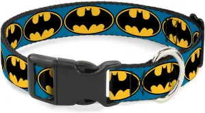Buckle-Down Bat Signal 3 Blue/Black/Yellow Plastic Clip Collar, Narrow Medium/7-13"