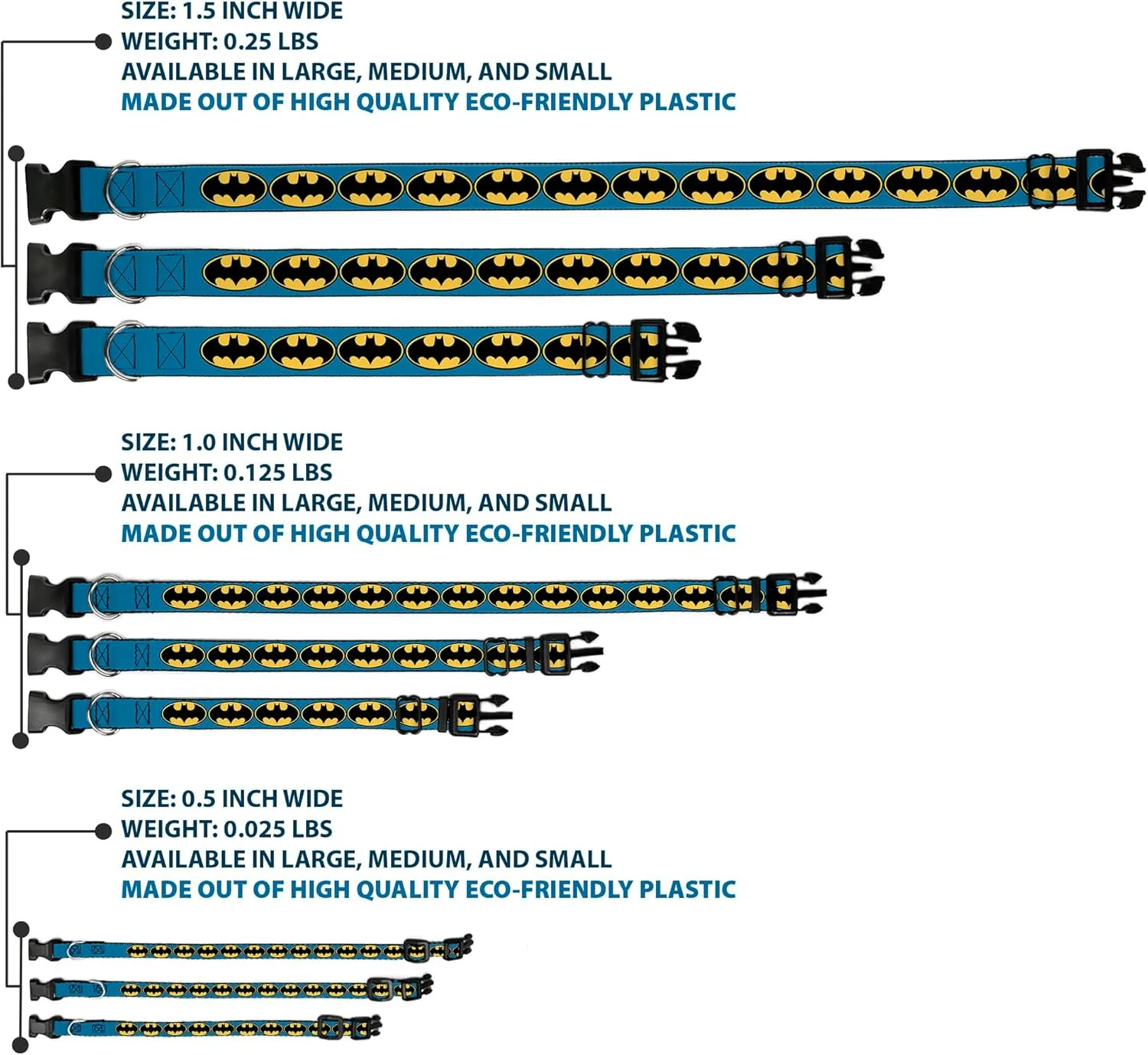 Buckle-Down Bat Signal 3 Blue/Black/Yellow Plastic Clip Collar, Narrow Medium/7-13"