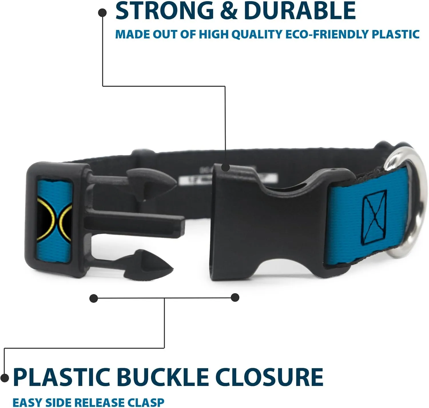 Buckle-Down Bat Signal 3 Blue/Black/Yellow Plastic Clip Collar, Narrow Medium/7-13"