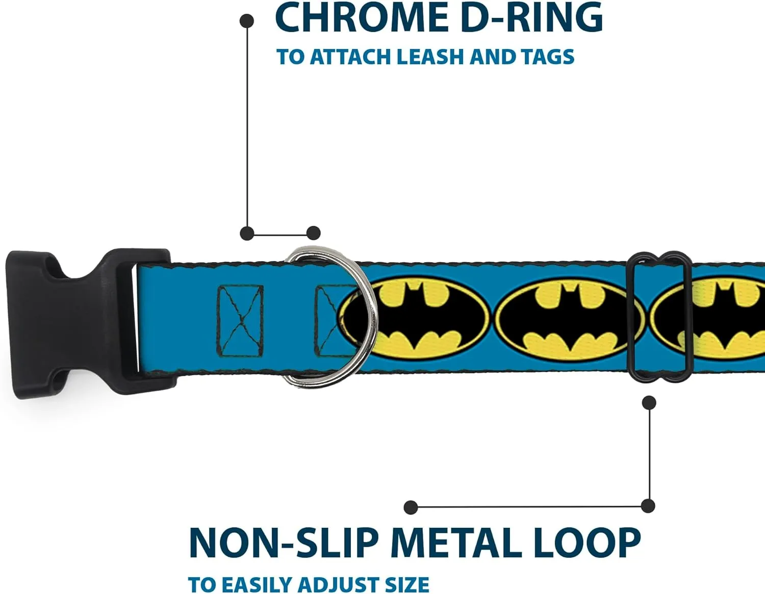 Buckle-Down Bat Signal 3 Blue/Black/Yellow Plastic Clip Collar, Narrow Medium/7-13"