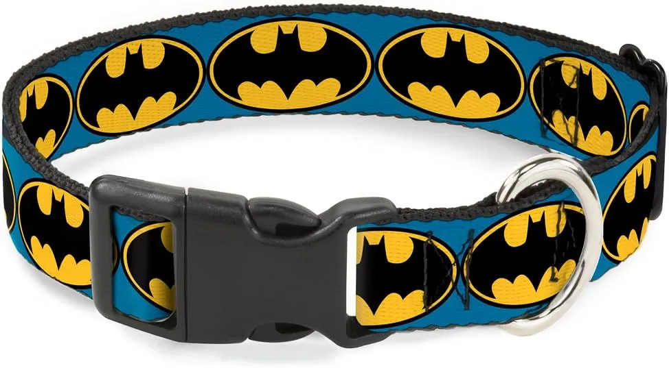 Buckle-Down Bat Signal 3 Blue/Black/Yellow Plastic Clip Collar, Narrow Medium/7-13"