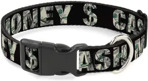 Buckle-Down Plastic Clip Collar - CASH MONEY $ Black/Dollars - 1/2" Wide - Fits 9-15" Neck - Large