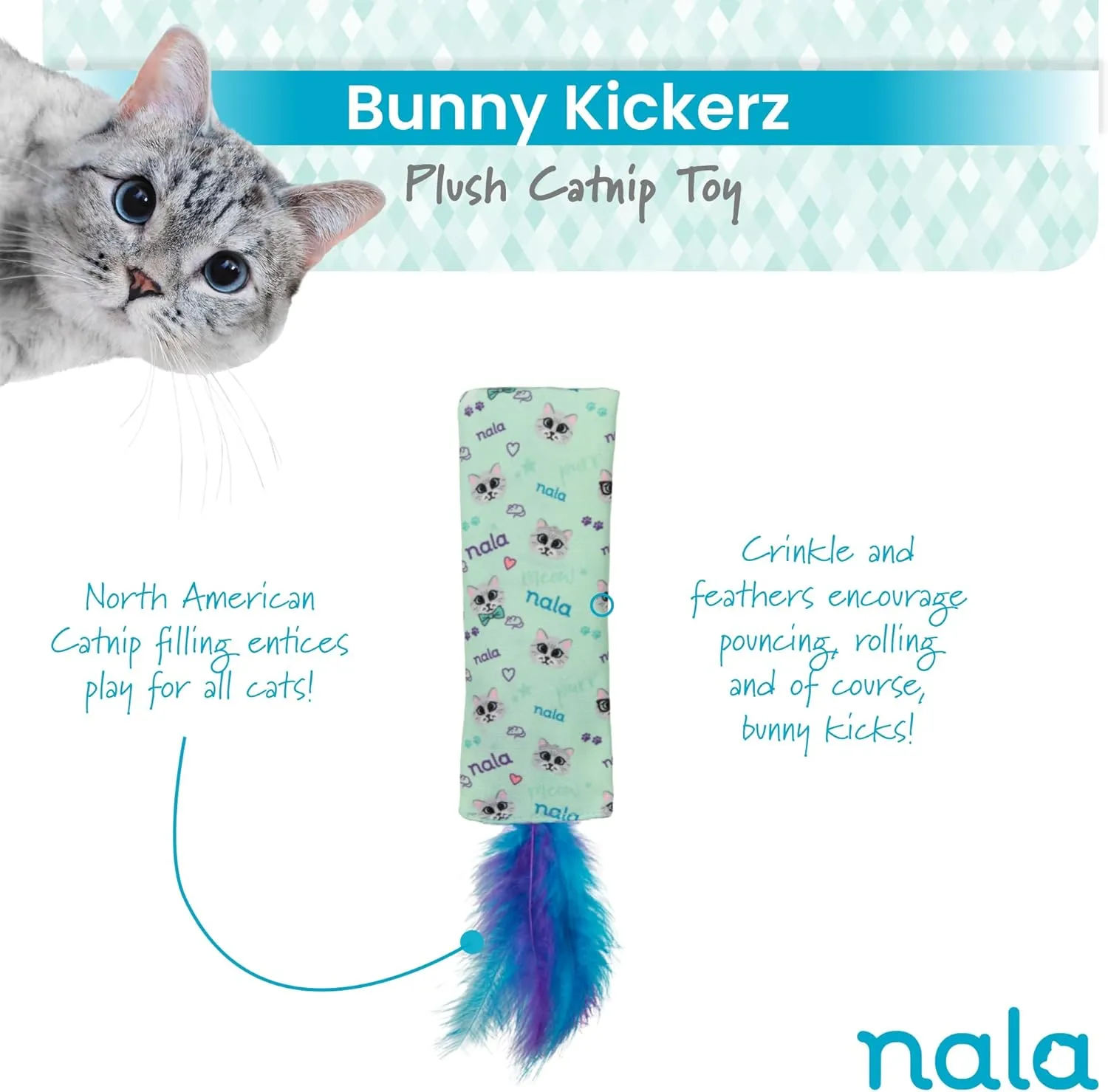 Caitec Presents Nala Cat Bunny Kickerz Catnip Kicker - Interactive Catnip Toy - Chase & Play, 6 Pack