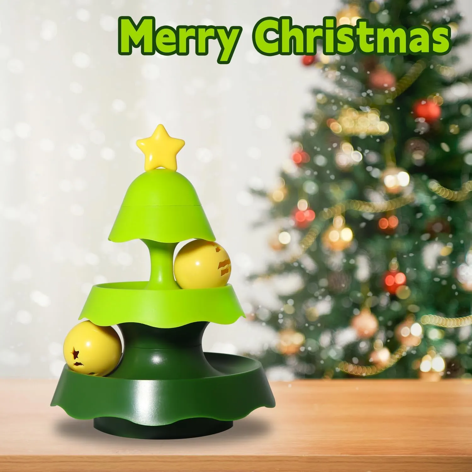 Cat Ball Toy, Cat Treat Dispenser Toy with Interactive Cat Toys for Indoor Cats Toy Slow Feeder Treat Ball Cat Puzzle Feeder Toy Tumble Cat Spill Ball Toy Training Ball Toy (Tree)