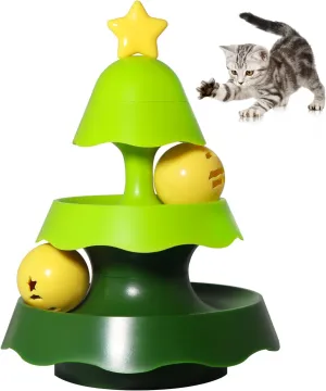 Cat Ball Toy, Cat Treat Dispenser Toy with Interactive Cat Toys for Indoor Cats Toy Slow Feeder Treat Ball Cat Puzzle Feeder Toy Tumble Cat Spill Ball Toy Training Ball Toy (Tree)