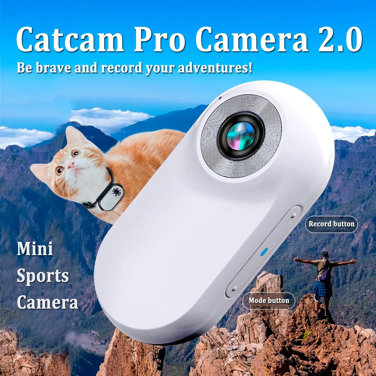 Cat Cam Pro, Catcam Pro, Waterproof 1080p Pet Action Camera, Body Cameras for Pet with Video Record, Cat Collar Camera, Wireless Mini Sport Cam for Dog Adventures Indoor/Outdoor (Black)