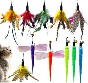 Cat Fishing Pole Attachments Wand Refills - Dragonfly Worm Refill for Indoor Cat Toy (11 Pcs)