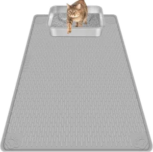 Cat Litter Mat, Extra Large 40" x 28" Silicone Mat Litter Trapping Mat for Scatter Control, Soft on Kitty Paws, Easy to Clean (Gray)