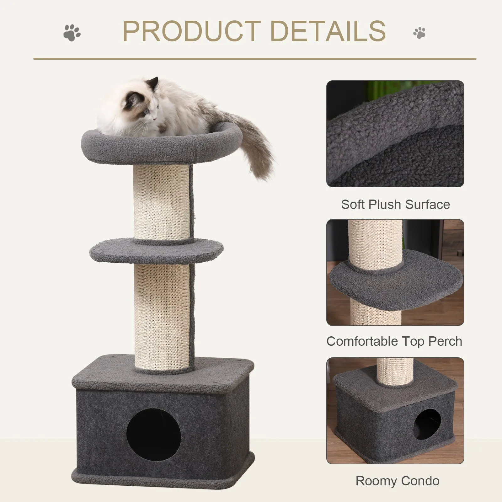 Cat Tree Kitten Tower Activity Centre w/ Sisal Scratching Post Condo Perches