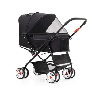 Cat/Dog Pram Stroller Easy One-Hand Fold, 4 Wheel Pet Dog Strollers for Medium Small Dogs Clearance, Reversible Push Handle Pet Stroller Carriage Puppy & Kitten Carrier (Nero)