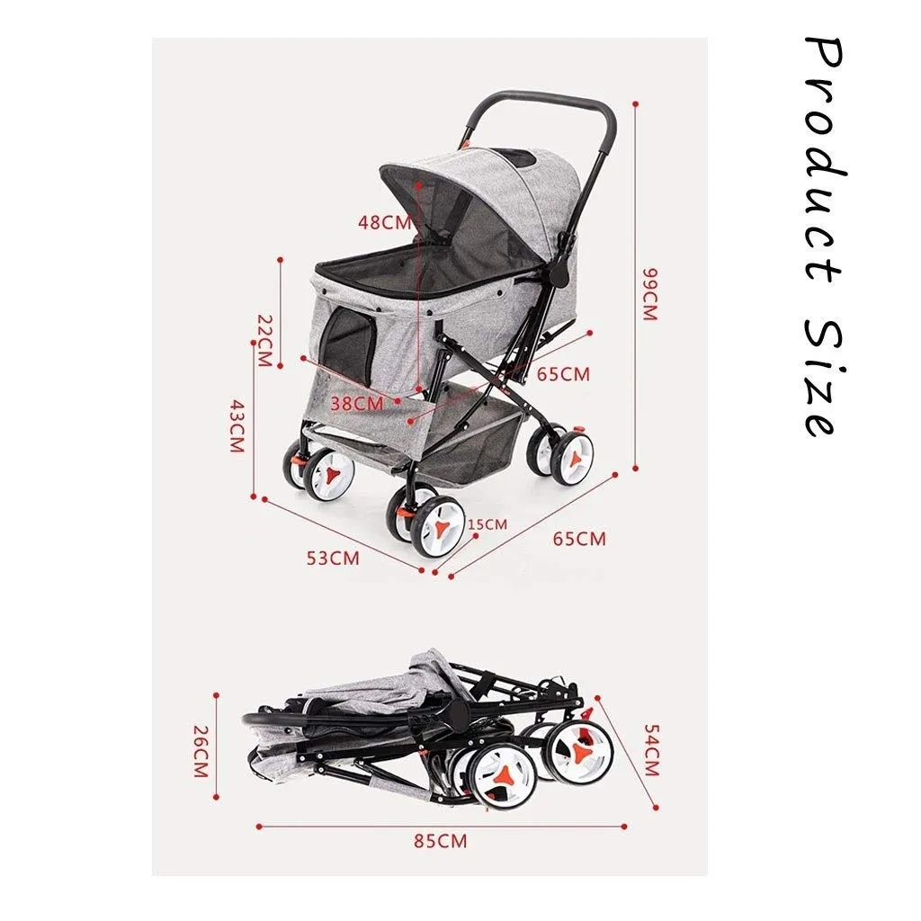 Cat/Dog Pram Stroller Easy One-Hand Fold, 4 Wheel Pet Dog Strollers for Medium Small Dogs Clearance, Reversible Push Handle Pet Stroller Carriage Puppy & Kitten Carrier (Nero)