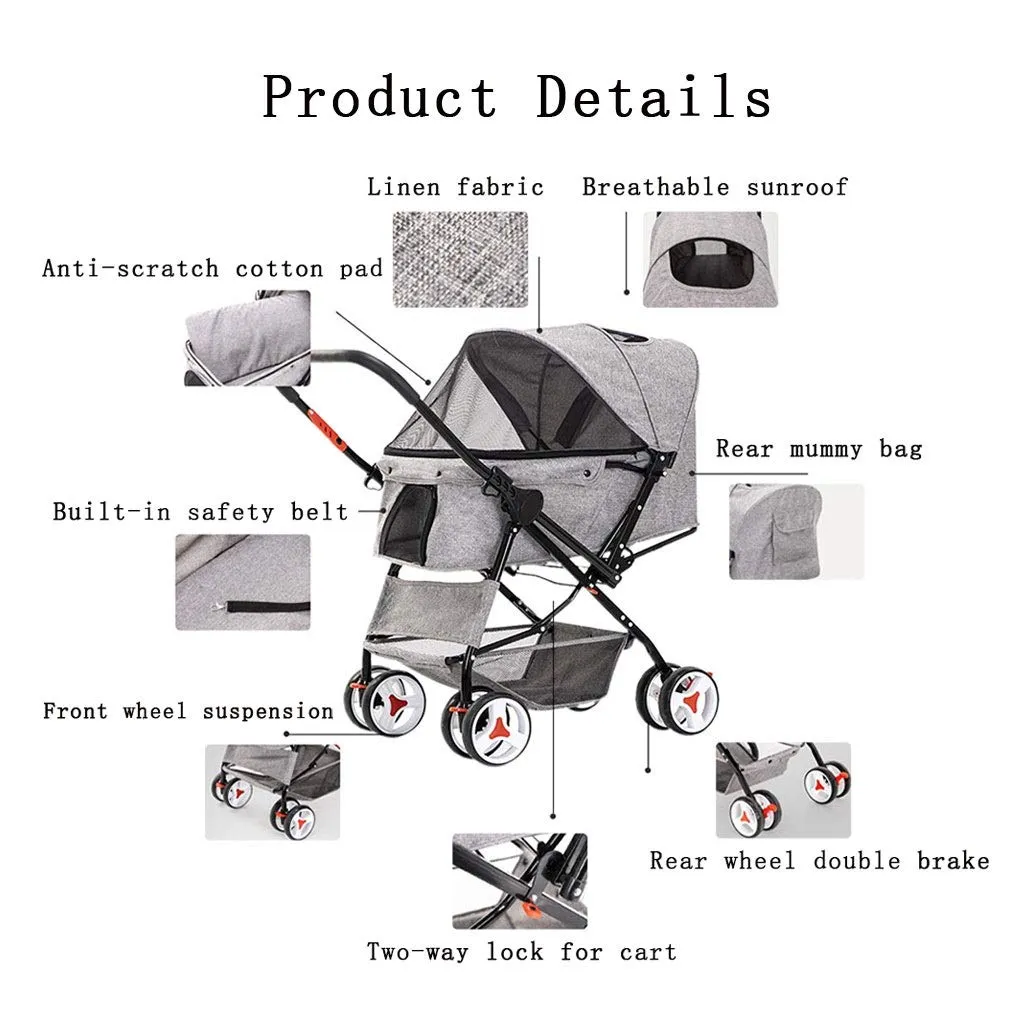 Cat/Dog Pram Stroller Easy One-Hand Fold, 4 Wheel Pet Dog Strollers for Medium Small Dogs Clearance, Reversible Push Handle Pet Stroller Carriage Puppy & Kitten Carrier (Nero)