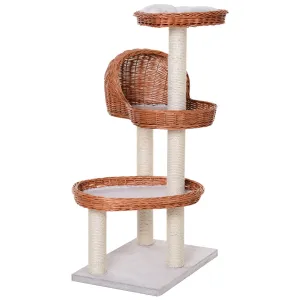 Cats 3-Tier Sisal Rope Scratching Post w/ Wicker Bed Grey