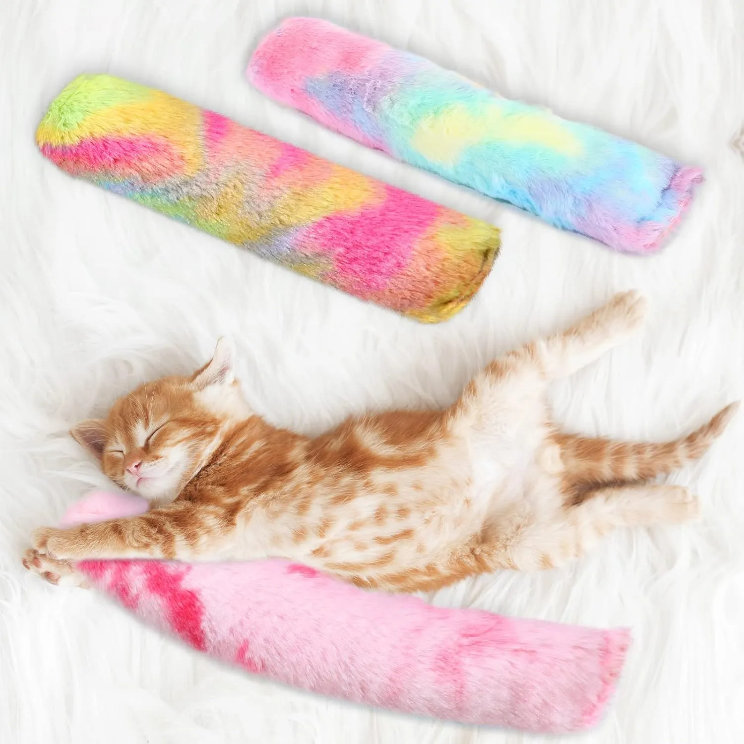 Civaner 6 Pcs 10.6 Inch Cat Catnip Toys Interactive Kitten Kicker Toy Soft Plush Cat Pillow Sticks Kitten Chasing Chewing Exercising Catnip Toy Indoor(Pink,Blue,Yellow,Candy)
