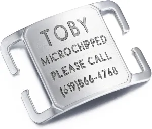 Deep Laser Custom Font Engraved Slide-On Pet ID Name Tags for Dogs & Cats, Customized Silent, No Noise Collar Tags, Hand-Brushed Stainless Steel, 5 Lines of Personalized Text - Extra Large