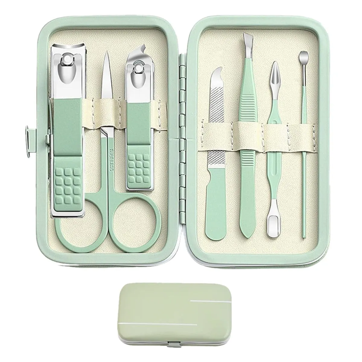Deluxe 7-Piece Green Manicure & Pedicure Set - Perfect Grooming Gift for All in Portable Case