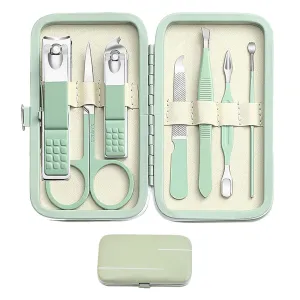 Deluxe 7-Piece Green Manicure & Pedicure Set - Perfect Grooming Gift for All in Portable Case