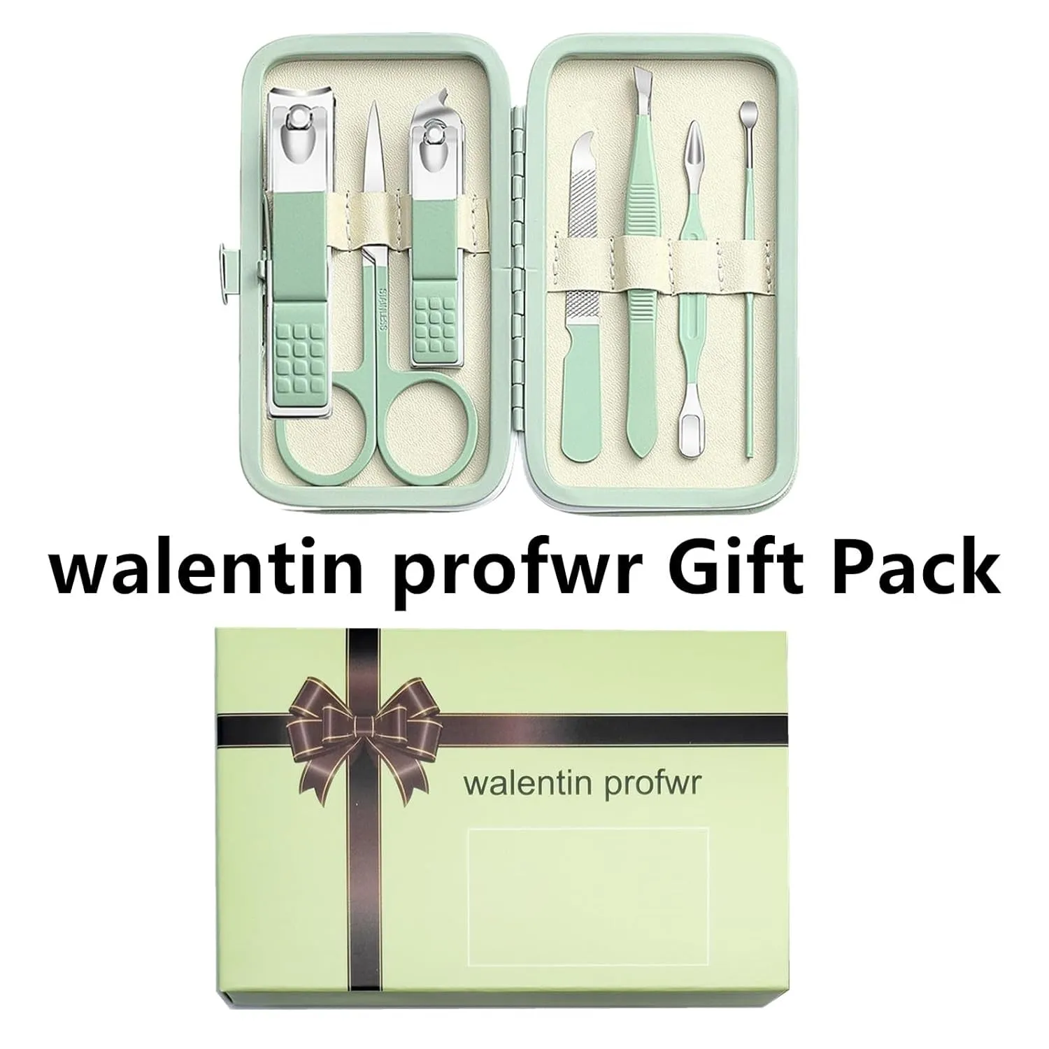 Deluxe 7-Piece Green Manicure & Pedicure Set - Perfect Grooming Gift for All in Portable Case