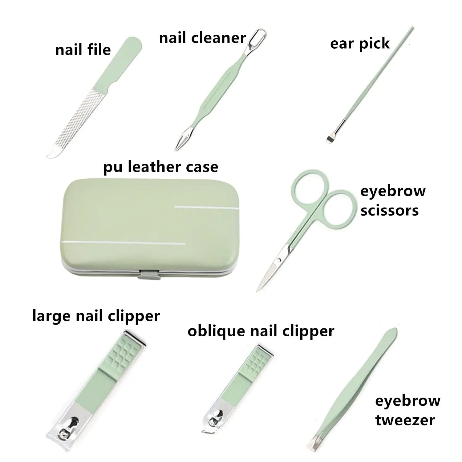 Deluxe 7-Piece Green Manicure & Pedicure Set - Perfect Grooming Gift for All in Portable Case