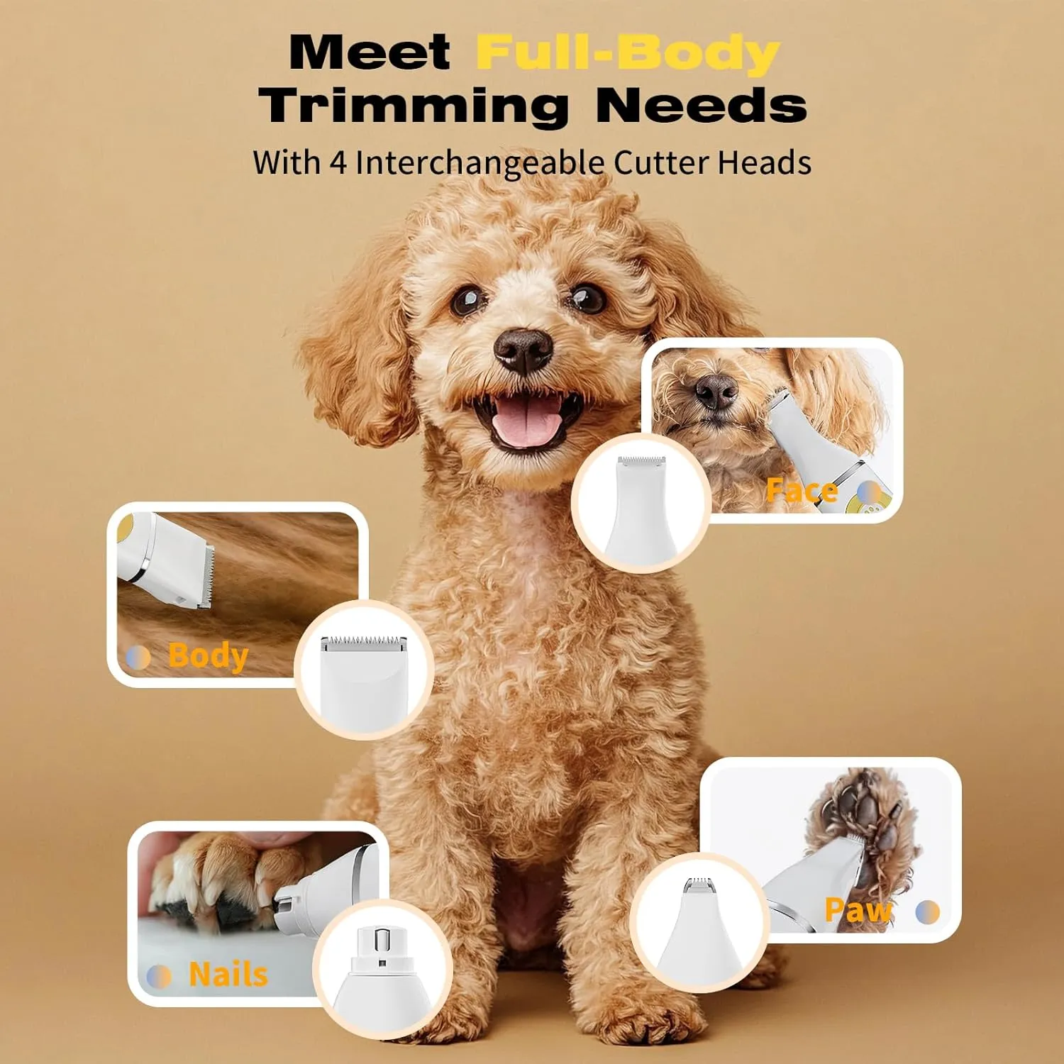 Dog Clippers Grooming Kit with 4 in 1 Tools, Cordless Dog Paw Trimmer & IPX7 Waterproof & Dogs Nail Grinder, Low Noise Quiet Design with Silicone Grip for Dogs and Cats