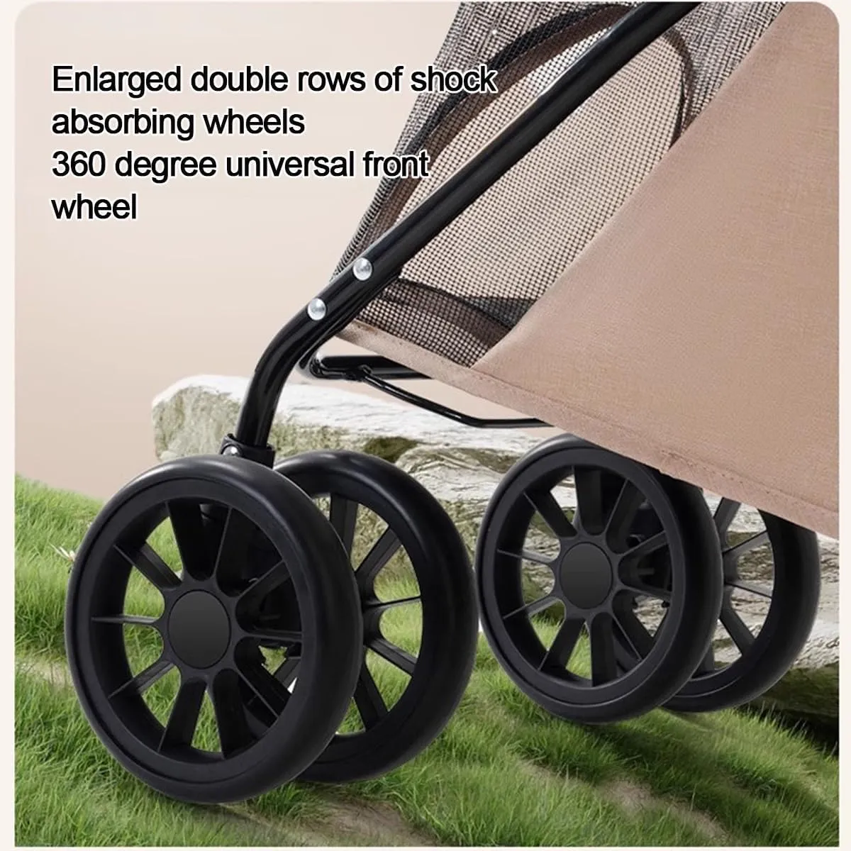 Double Pet StrollerTravel Carrier Strolling Cart,Lightweight Waterproof Folding Dog Stroller,Holder for Small Medium Dogs Cats(Brass)