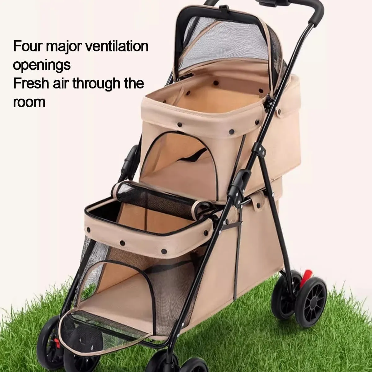Double Pet StrollerTravel Carrier Strolling Cart,Lightweight Waterproof Folding Dog Stroller,Holder for Small Medium Dogs Cats(Brass)