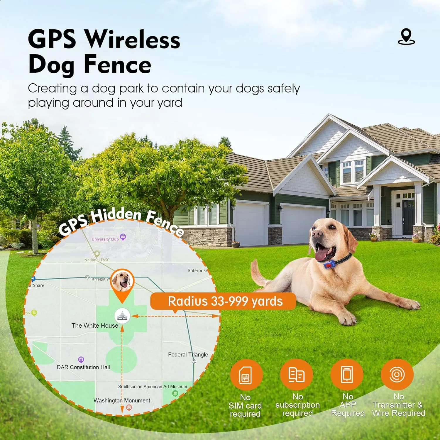 Electric Fence for Dogs, Wireless Dog Fence GPS Dog Collar Fence System Waterproof Adjustable Warning Strength Radius 33-999 Yards Rechargeable Smart Pet Containment System for Dogs(Blue)