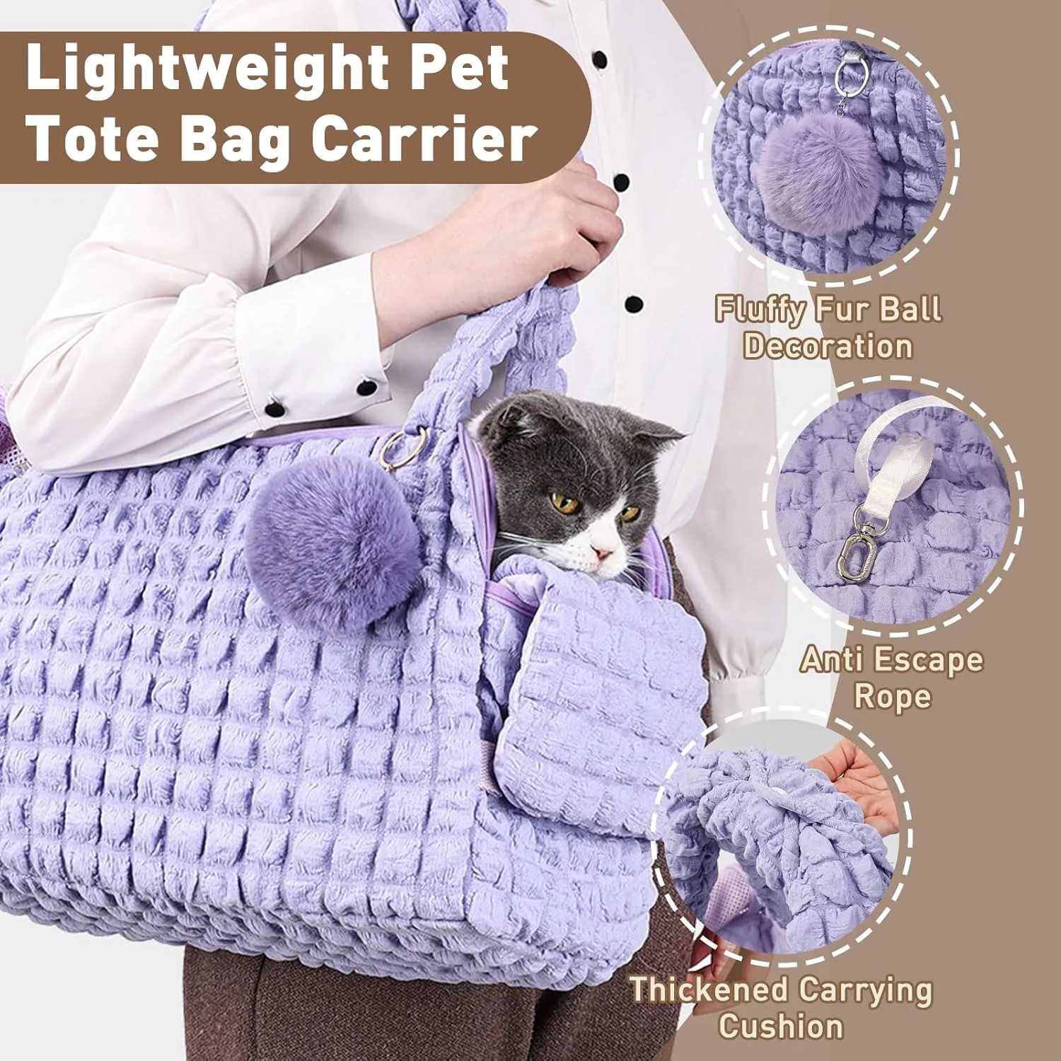 ETIAL Lightweight Pet Tote Bag Carrier, Outdoor Travel Sling Carrier Bag with Secure Harness Clip, Hand-Free Mesh Top Puppies Purse Carrier for Cat and Small Dog, Max 15 lbs (Green)