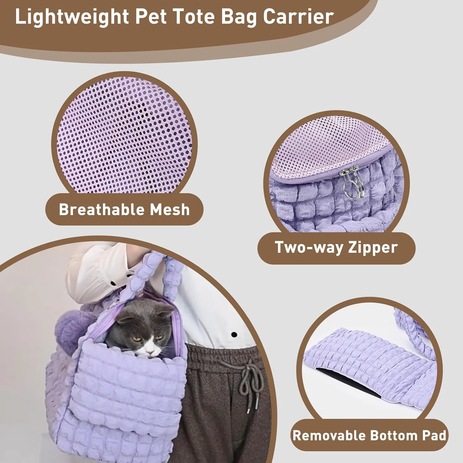 ETIAL Lightweight Pet Tote Bag Carrier, Outdoor Travel Sling Carrier Bag with Secure Harness Clip, Hand-Free Mesh Top Puppies Purse Carrier for Cat and Small Dog, Max 15 lbs (Green)
