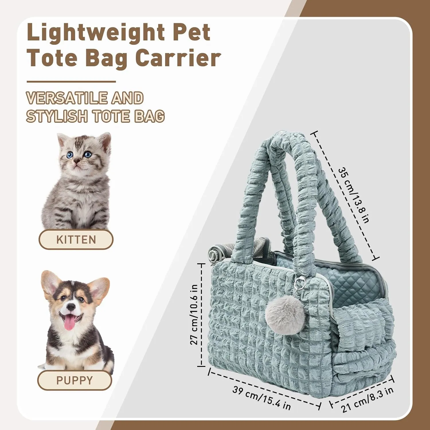 ETIAL Lightweight Pet Tote Bag Carrier, Outdoor Travel Sling Carrier Bag with Secure Harness Clip, Hand-Free Mesh Top Puppies Purse Carrier for Cat and Small Dog, Max 15 lbs (Green)