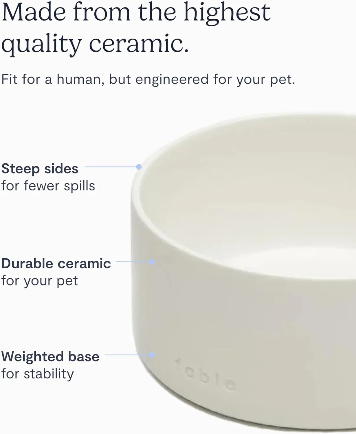 FABLE Weighted Ceramic Dog Bowl - Dual Textured, Modern Water and Food Bowl - Prevents Sliding - Food-Safe for Puppies - Tofu - M/L/XL