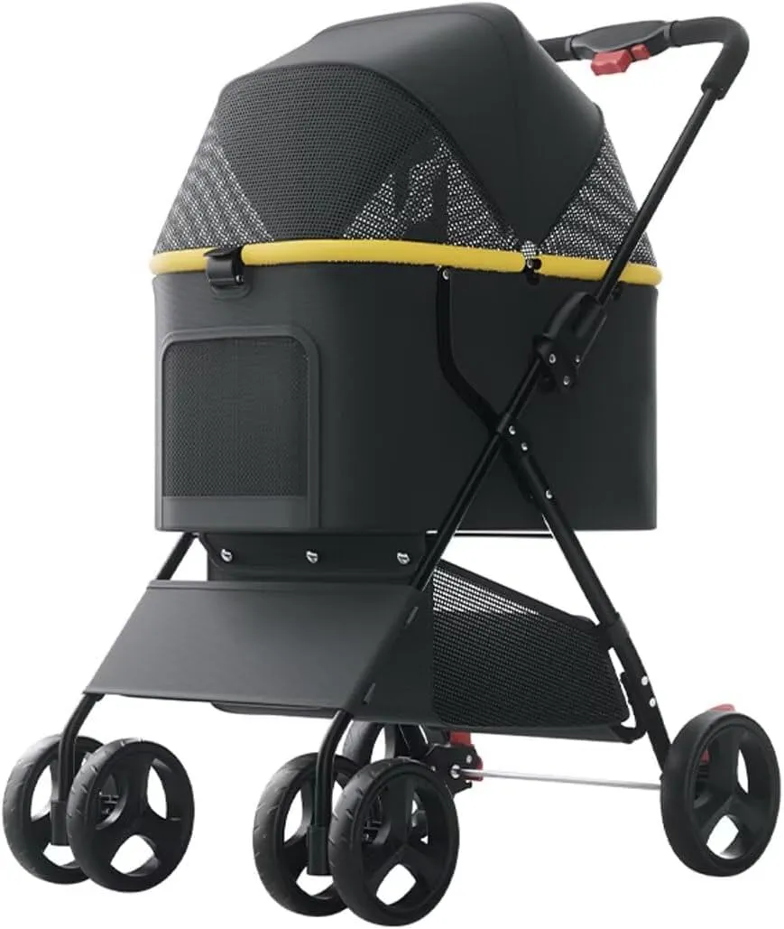 Folding pet Stroller for Dogs and Cats,Lightweight Push cart Large Cabin,Buckle Closure Canopy with mesh Window,4 Wheels pet pram Trolley with Swivel Front Wheel,Rear Wheel with Brakes