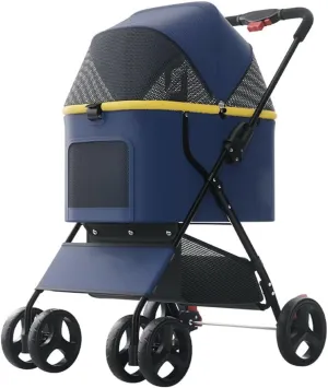 Folding pet Stroller for Dogs and Cats,Lightweight Push cart Large Cabin,Buckle Closure Canopy with mesh Window,4 Wheels pet pram Trolley with Swivel Front Wheel,Rear Wheel with Brakes