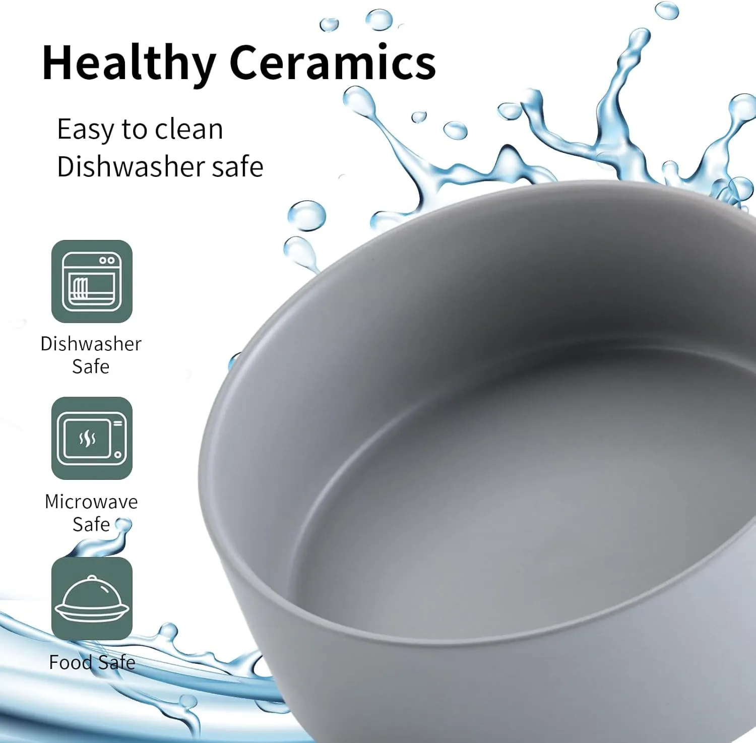 Grey 8 in Dog Bowl Ceramic for Medium Large Sized Breed,Retrievers,7.6 Cups Non Slip Heavy Wighted Dog Food Water Dish,Durable Big Pet Bowl