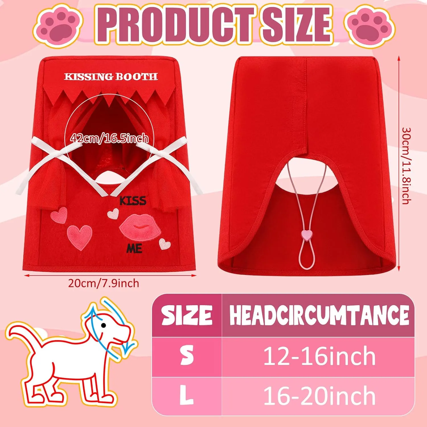 Halloween Dog Costume Kissing Booth Headpiece for Dog and Cats Cute Pup Kissing Booth Pet Headwear Costume Gift for Holiday Birthday Party(Small)