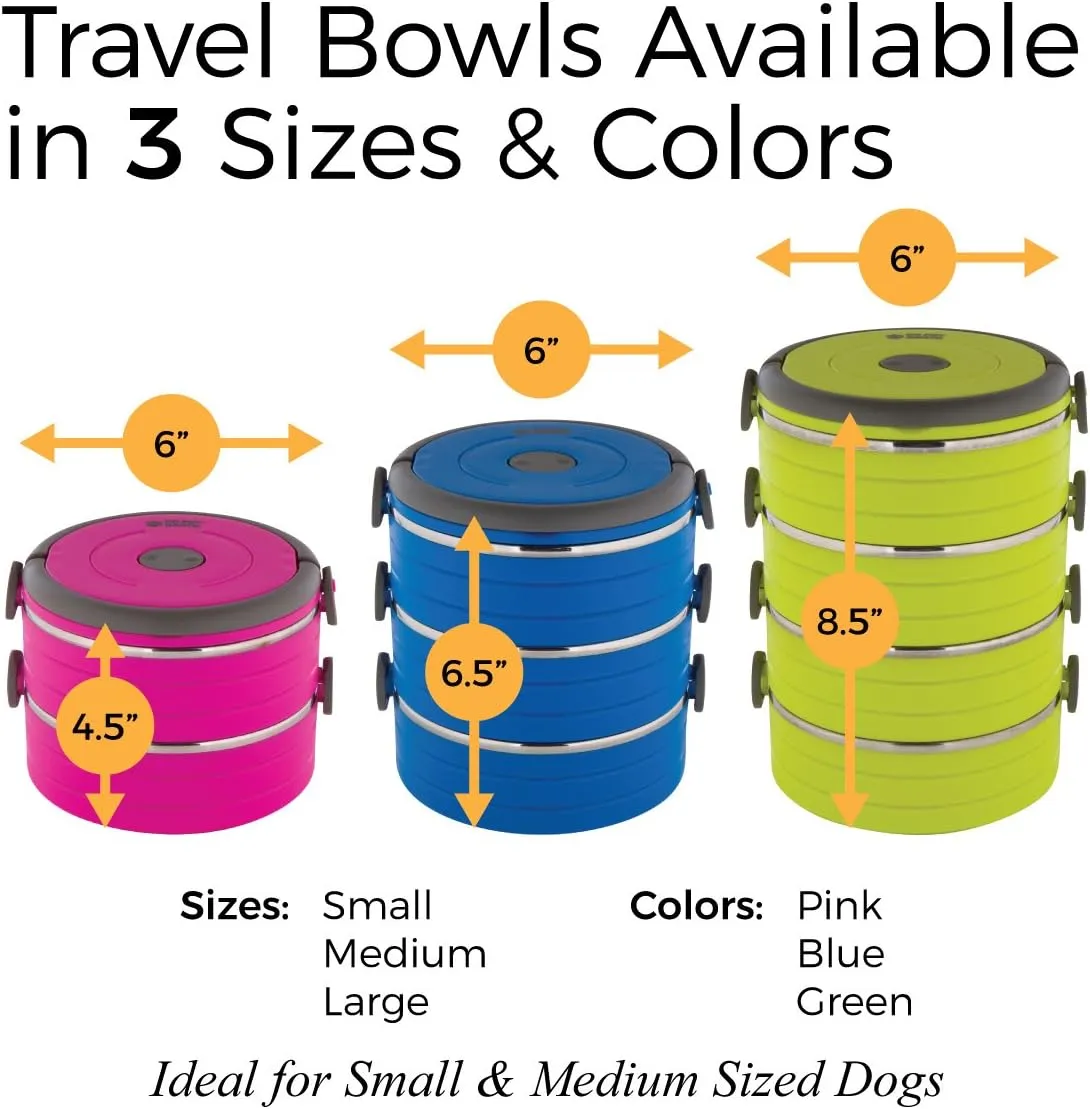 Healthy Human Travel Pet Bento Bowls - Human-Grade Stainless Steel & BPA-Free, Leak-Proof Water & Food Container Set for Dogs & Cats, 2-Pack Interlocking Bowls, Includes Spare Clips & Handle (Pink)